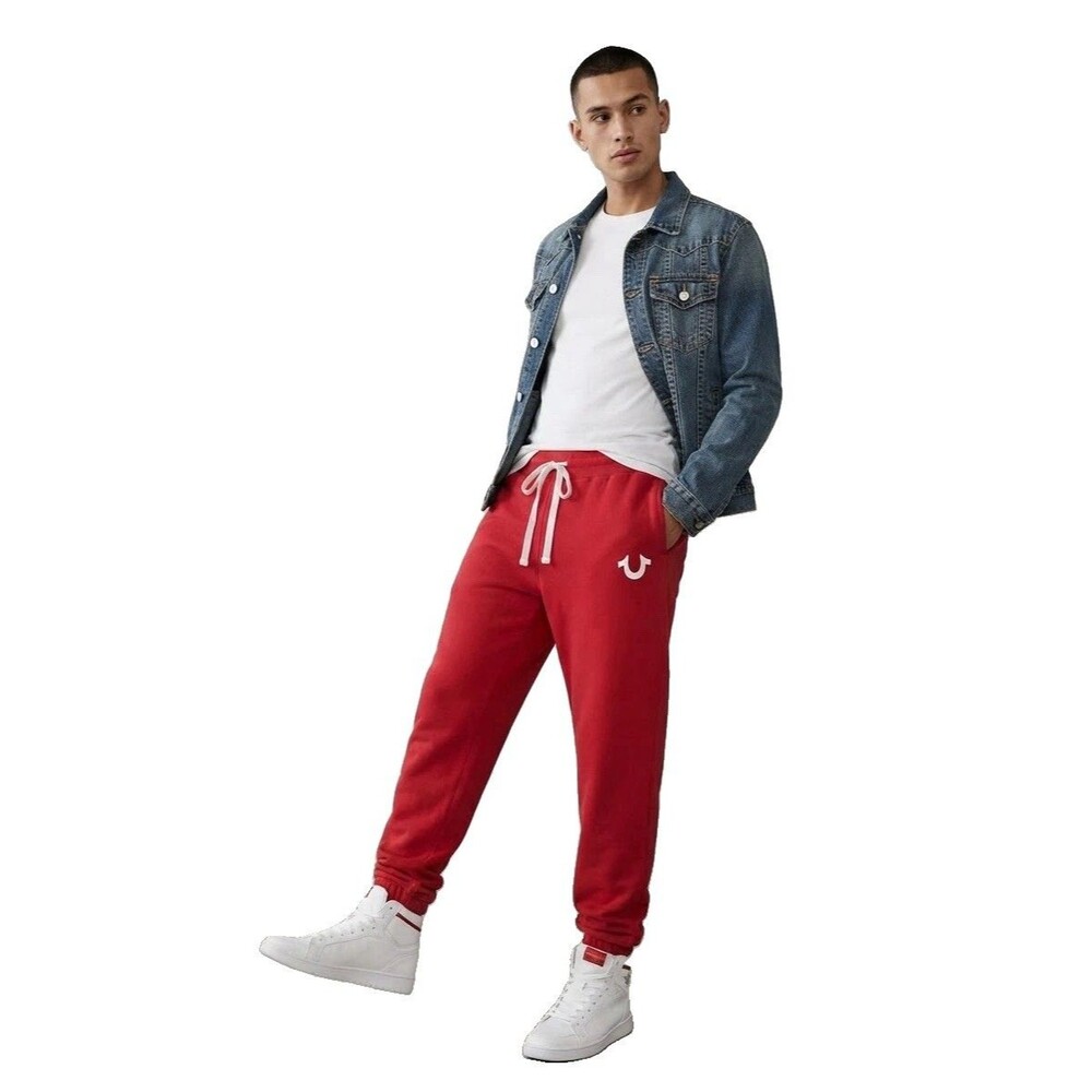 True Religion Classic Logo Jogger Sweatpants Red Men's Size Medium M Fleece